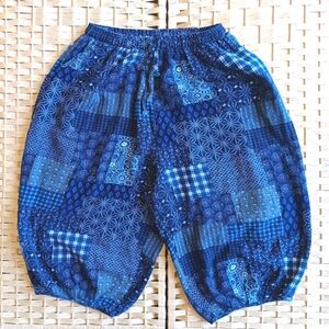 Blue Patchwork Print Shorts Capris Medium Harem
